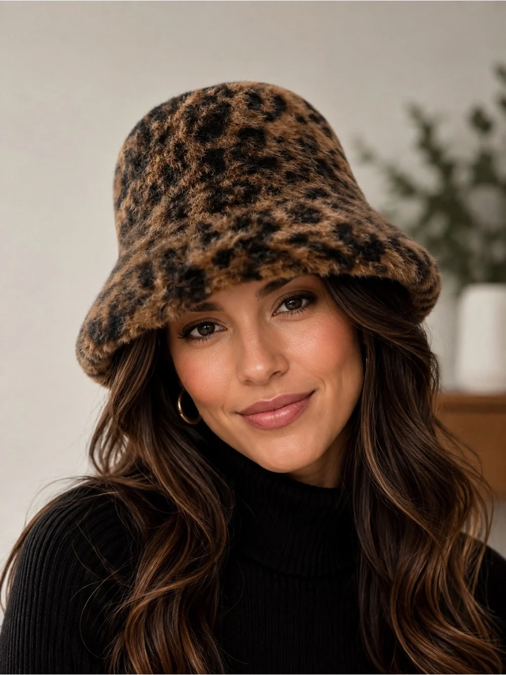 Fuzzy Leopard Print Bucket Hat Y2K Mob Wife Faux Fur Sonoma NWOT
